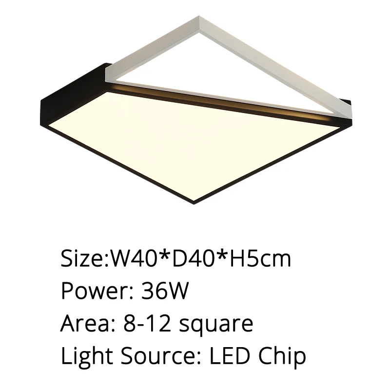 square 40x40x5cm Современные светодиодные потолочные лампы для гостиной, светодиодные светильники для спальни, домашний потолочный светильник, AC90-265v, белый/черный цвет - Цвет абажура: square 40x40x5cm