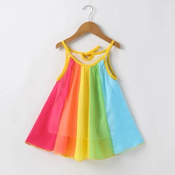 

Flofallzique 2020 Fashion Girl Dress Sleeveless Sling Rainbow Summer Light And Comfortable Baby Clothes for Outdoor Beach