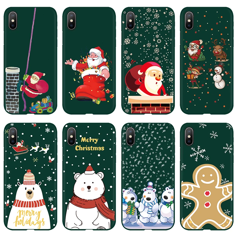 

Matte Green Case For iPhone 11 Pro XS Max X Christmas New Year Cute Case for iPhone 7 8 6 6S Plus 5 SE TPU For iphone XR Coque