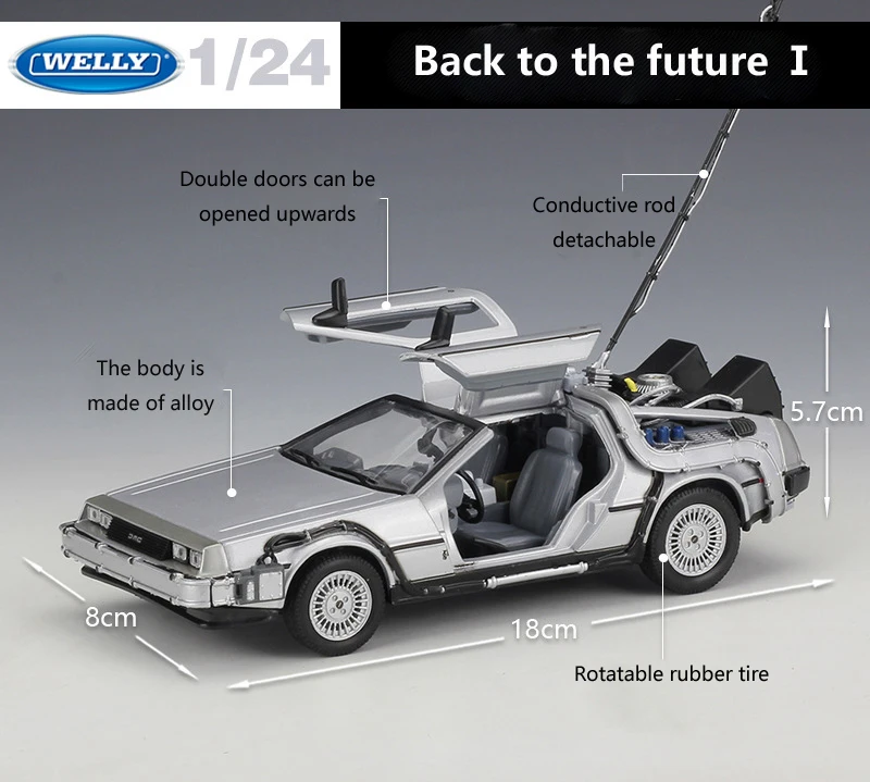  Welly 1:24 Diecast Alloy Model Car DMC-12 delorean back to the future Time Machine Metal Toy Car Fo