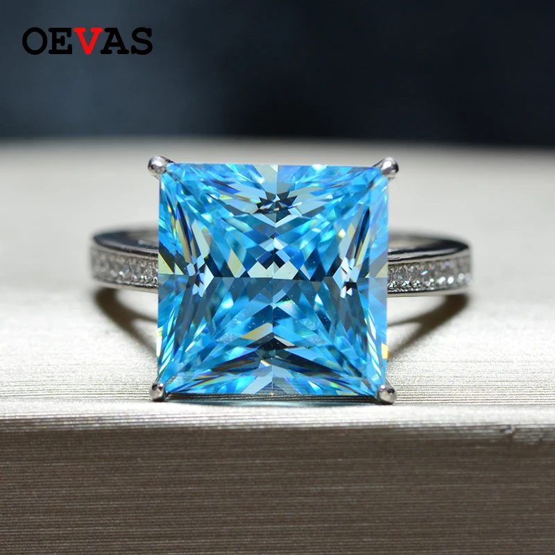 

OEVAS 15.5 Carats High Carbon Diamond Rings For Women 100% 925 Sterling Silver 12*12mm Created Moissanite Wedding Fine Jewelry