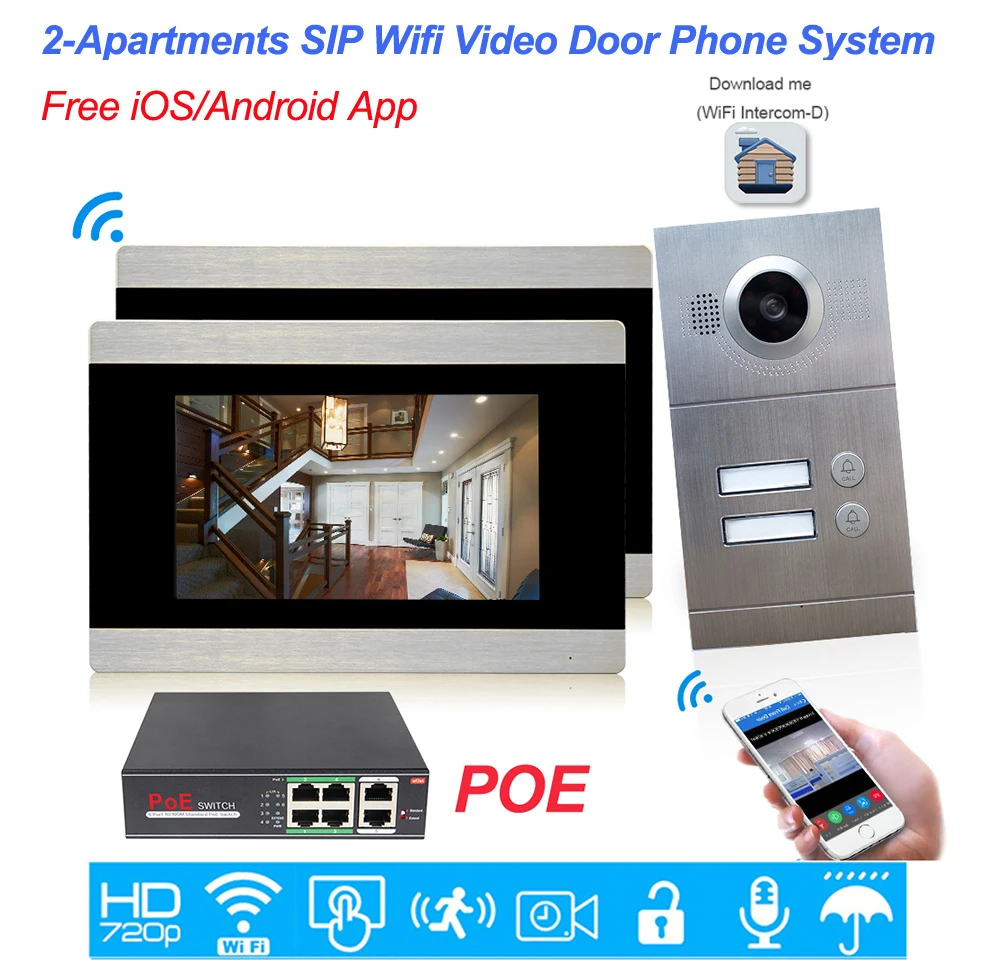 JeaTone 720P wifi IP видео домофон для 2 этажей квартиры/8 зон сигнализация Поддержка iOS/Android приложение удаленный разблокировка