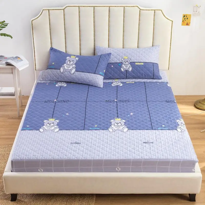 Quilted Cotton Fitted sheet Mattress Cover with Elatistic Ultra Soft Breathable Twin/Queen/King size Bed Cover set Pillowcases - Цвет: Color 5