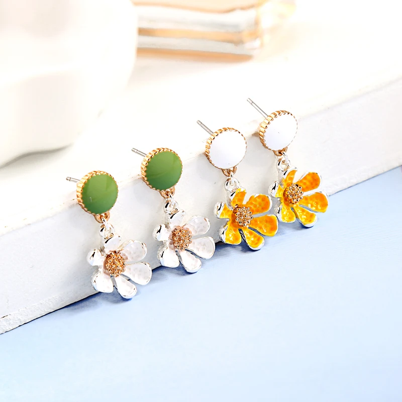 

BALANBIU Unique Gold Color Stamen Orange&White Enamel Solid Flowers Drop Earrings For Women Gifts Fashion Jewelry Dropshipping