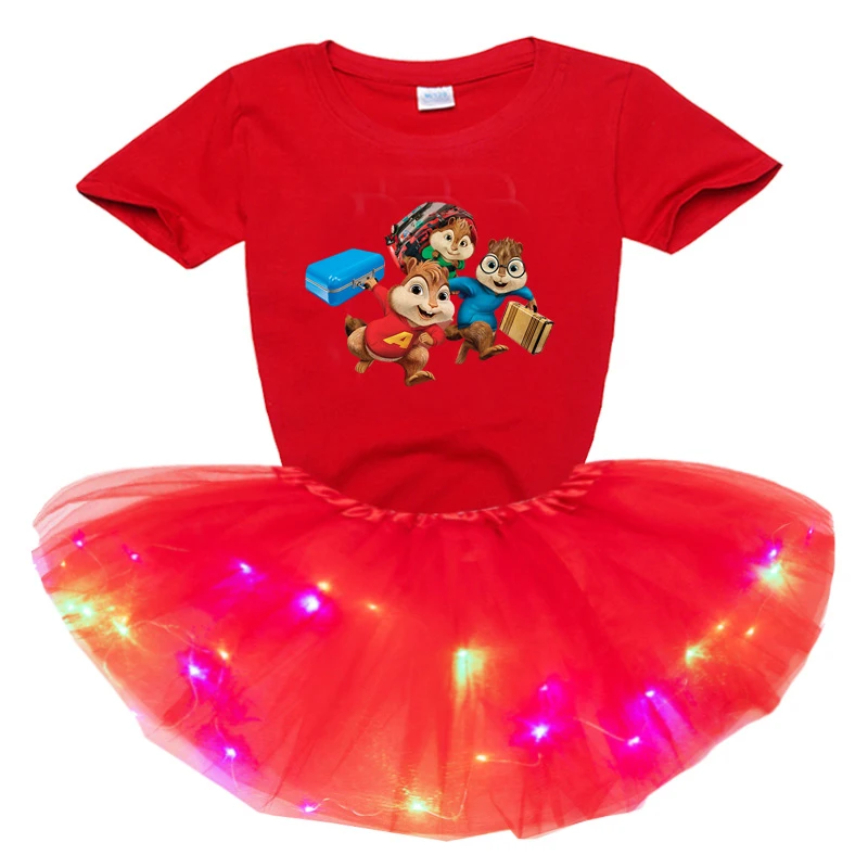 

Dress Light LED Tutu Dress+t Shirt 2 pcs Set 2020 New Fashion Kids Girls cotton Dress Cute Princess Tulle High-quality Dresses