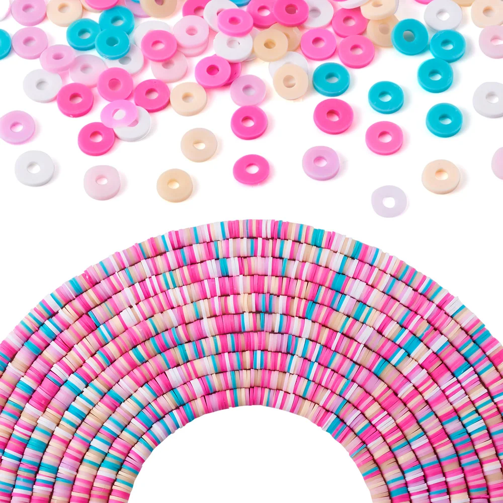 Handmade Polymer Clay Beads Strands, for DIY Jewelry Crafts Supplies,  Heishi Beads, Disc/Flat Round, Mixed Color, 6x0.5~1mm, Hole: 1.8mm, about