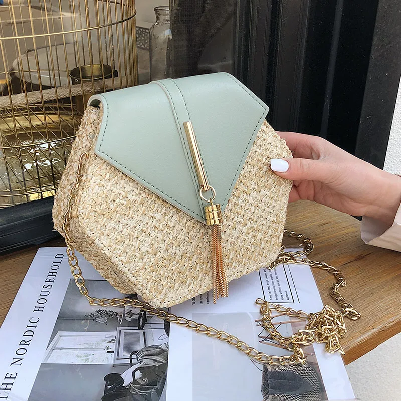 

Hexagon Straw Bag For Women 2020 Summer Woven Beach Crossbody Bags Ladies Small Purses and Handbags Female Travel Simple Bag