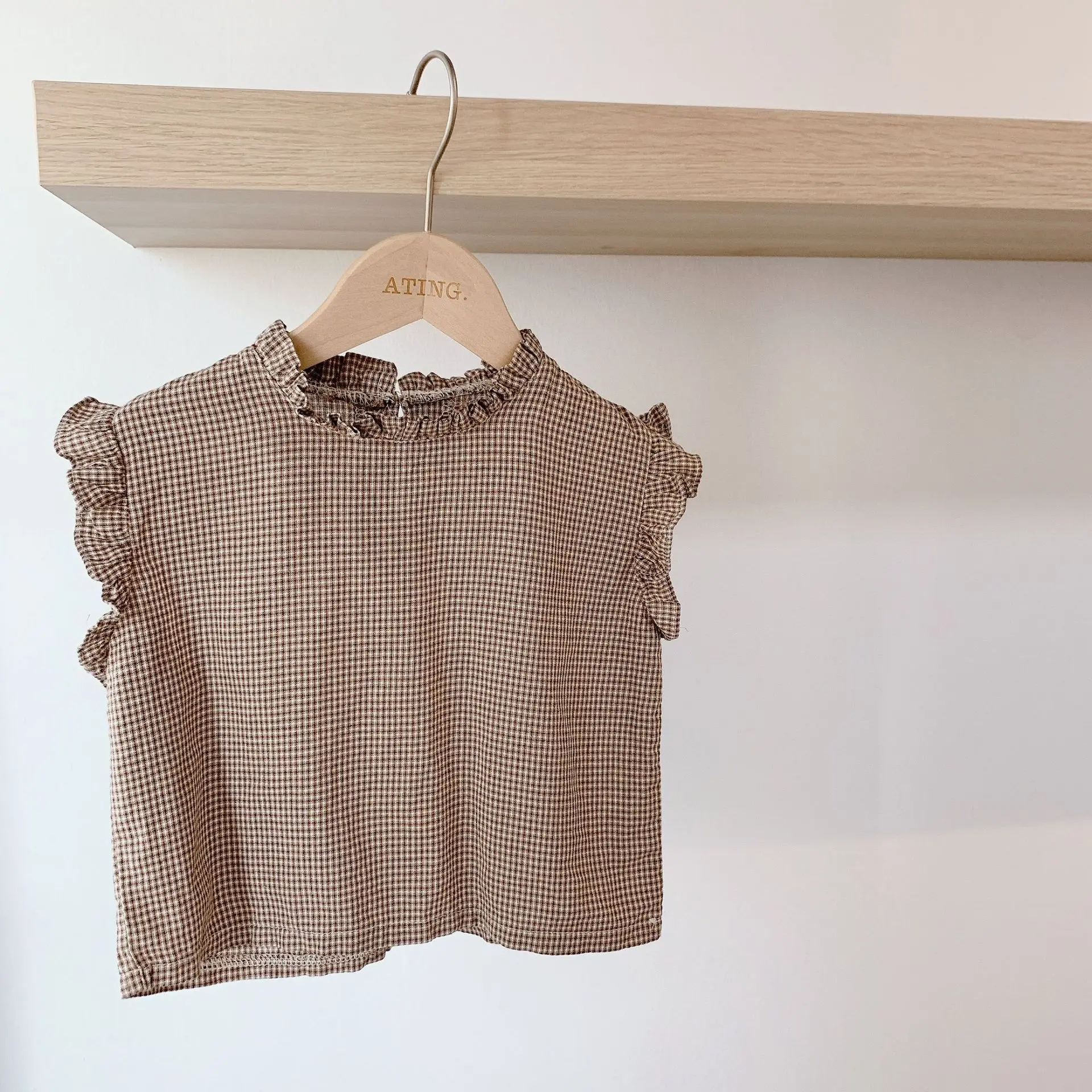 Kids Shirts Korean Style Summer Baby Girls Sleeveless Plaid Shirts Ruffles Vest Tops Toddlers Children Blouses