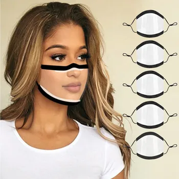 

5pcs Prints Mask With Sponge Edge Clear Window Visible Expression Face Cover Mouth Masks For Women Men Face Cover Mascarillas