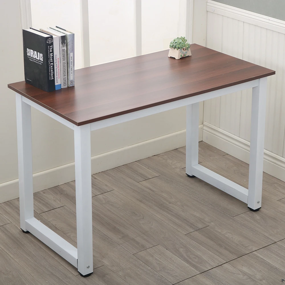 

Modern Wooden Table Office Computer Table Household Economical Large Desktop Study Desk 110cm Computer Desk Brown