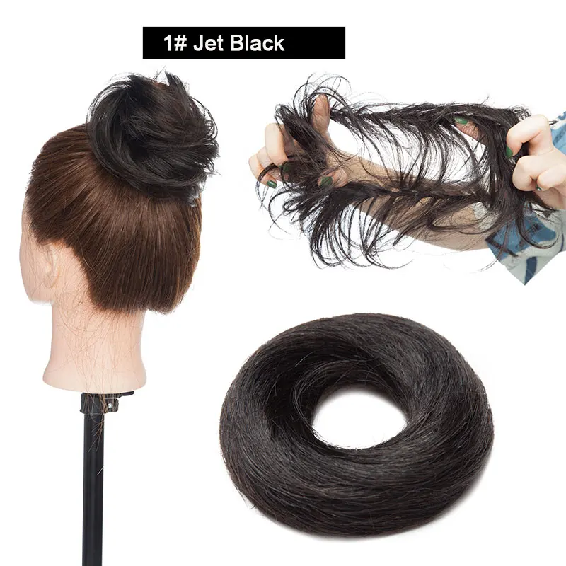 #1 Sego 23 г настоящие человеческие волосы прямой пончик-шиньон чистый цвет не Реми Резиновая лента шиньон 6 цветов - Цвет: #1