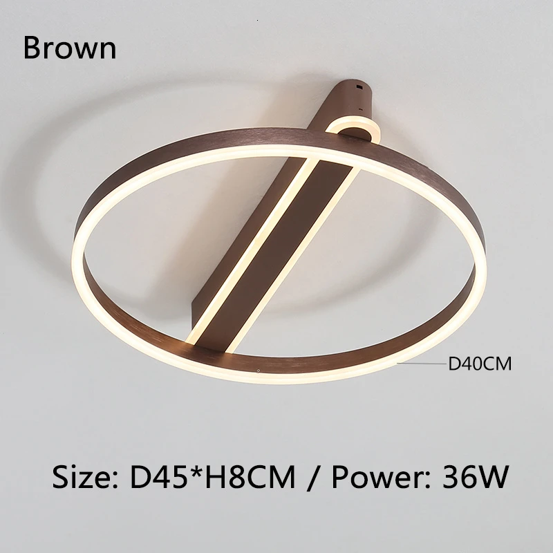 Brown 1ring D45CM Коричневые/золотые современные светодиодные потолочные лампы для учебы, спальни, светильник s, потолочный светильник, круглый алюминиевый светодиодный потолочный светильник, подвесной светильник - Цвет корпуса: Brown 1ring D45CM