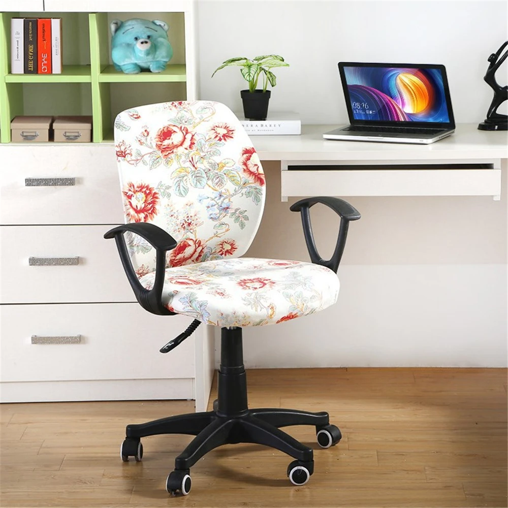 Flower Printing Rotating Office Computer Chair Cover Removable Chair Cover Big Elastic Slipcover Modern Stretch Chair Seat Case