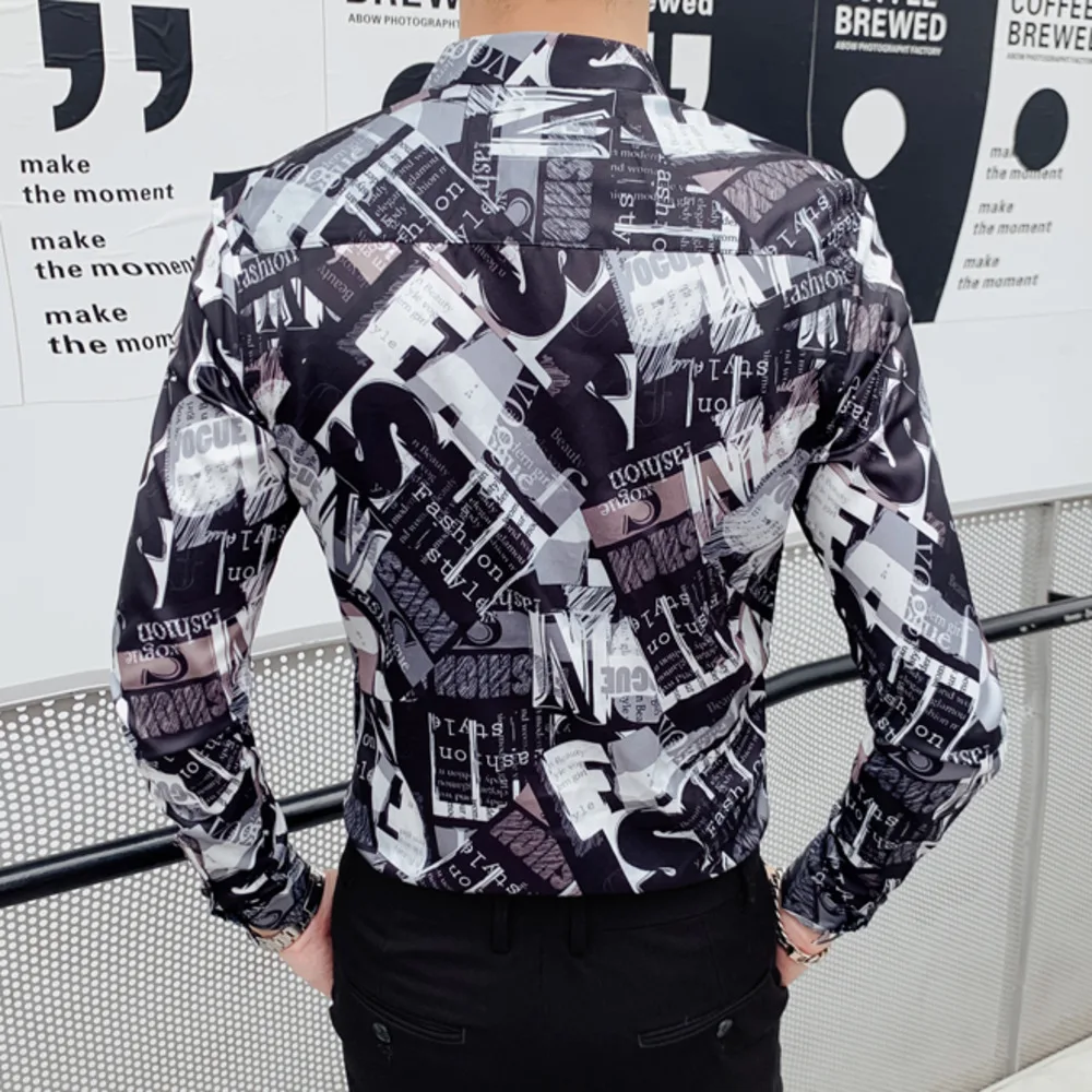 Брендовая мужская рубашка Camisa, осень, рубашка с принтом, Мужская Уличная одежда с длинным рукавом, Повседневная приталенная рубашка, мужские вечерние рубашки
