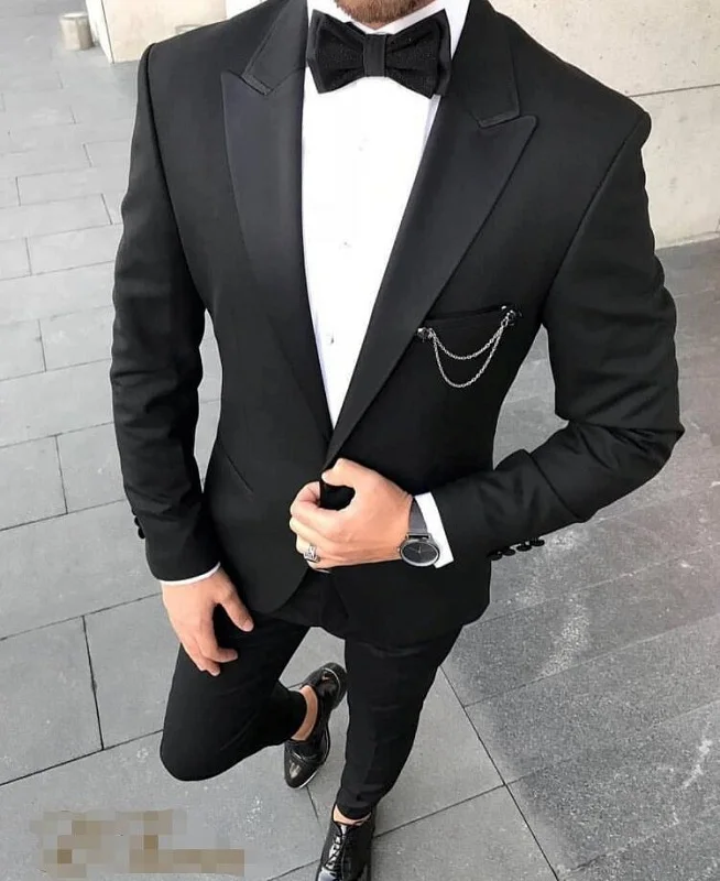 29 (1)Wedding Tuxedos Man Party Dinner Wear Suits Slim Fit Groom Outfit Groomsmen Cheap Formal Prom Suits Two Pieces (Jacket +Pants +Tie)