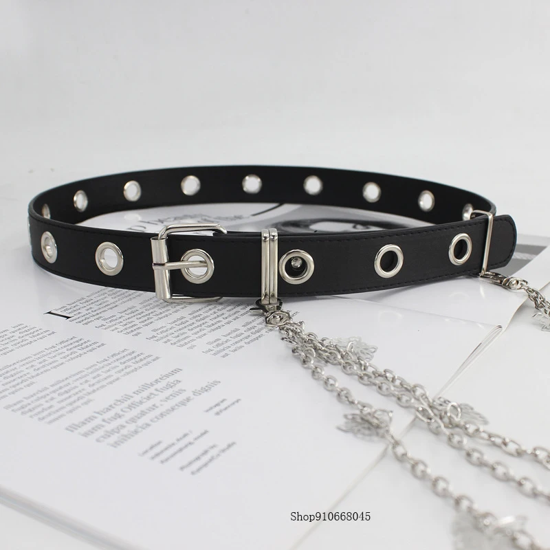 Women's Chain New Belt Tray Eyelet Belt Women's Butterfly Fashion Hip Hop Waist Accessory Punk Skirt white waist belt