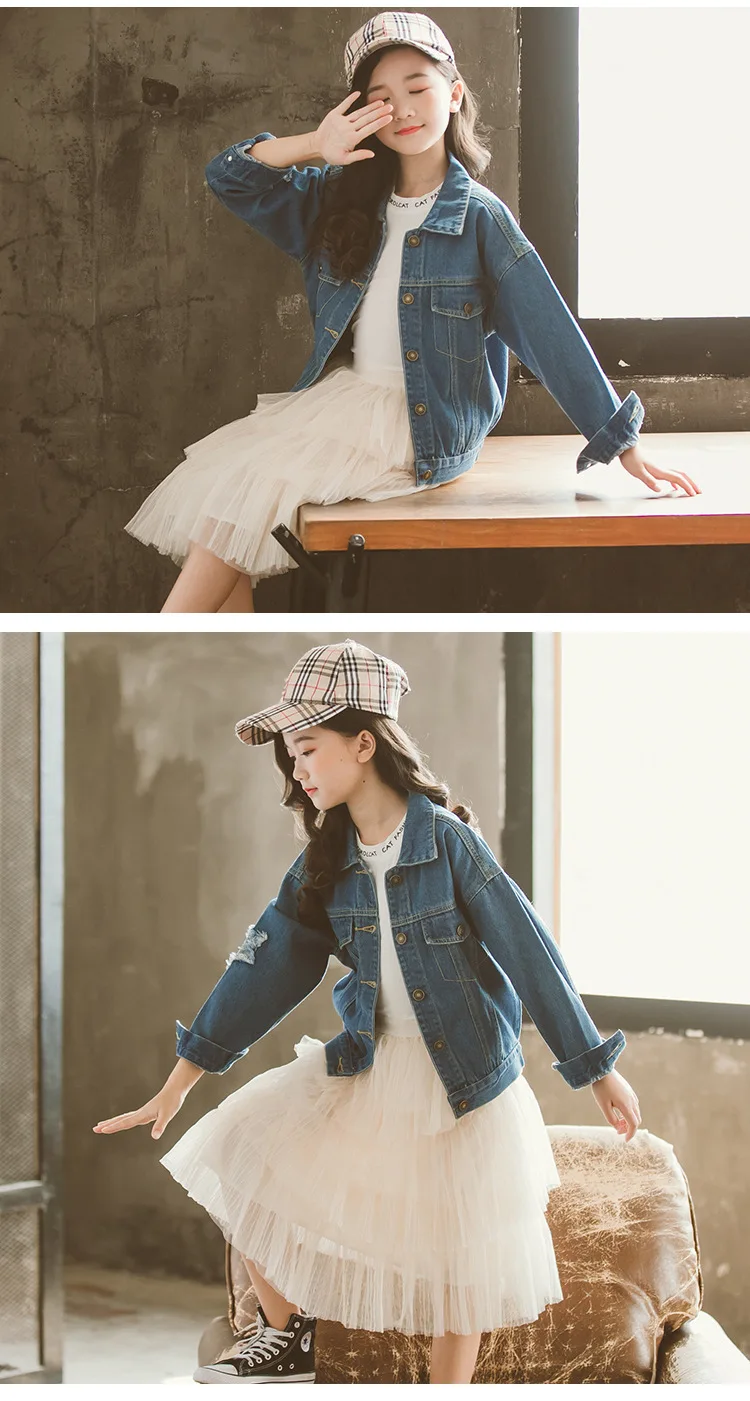 Fashion Girls Spring Autumn Jeans Jacket Long Sleeve Denim Jacket Coat Child Fashion Street Wear Outwear 4-13 Years Tops Clothes