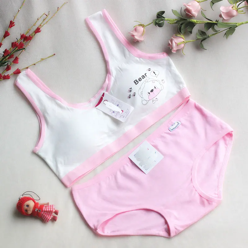 Light pink Бюстгальтер для девочек-подростков, комплект детского нижнего белья без стального кольца, спортивные бюстгальтеры ярких цветов для подростков, хлопковый комплект спортивного нижнего белья - Цвет: Light pink