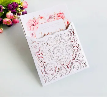 

Laser Cut Flower Wedding Invitation Cards Pocket Greeting Card Business Wedding Party Decor Party Supplies