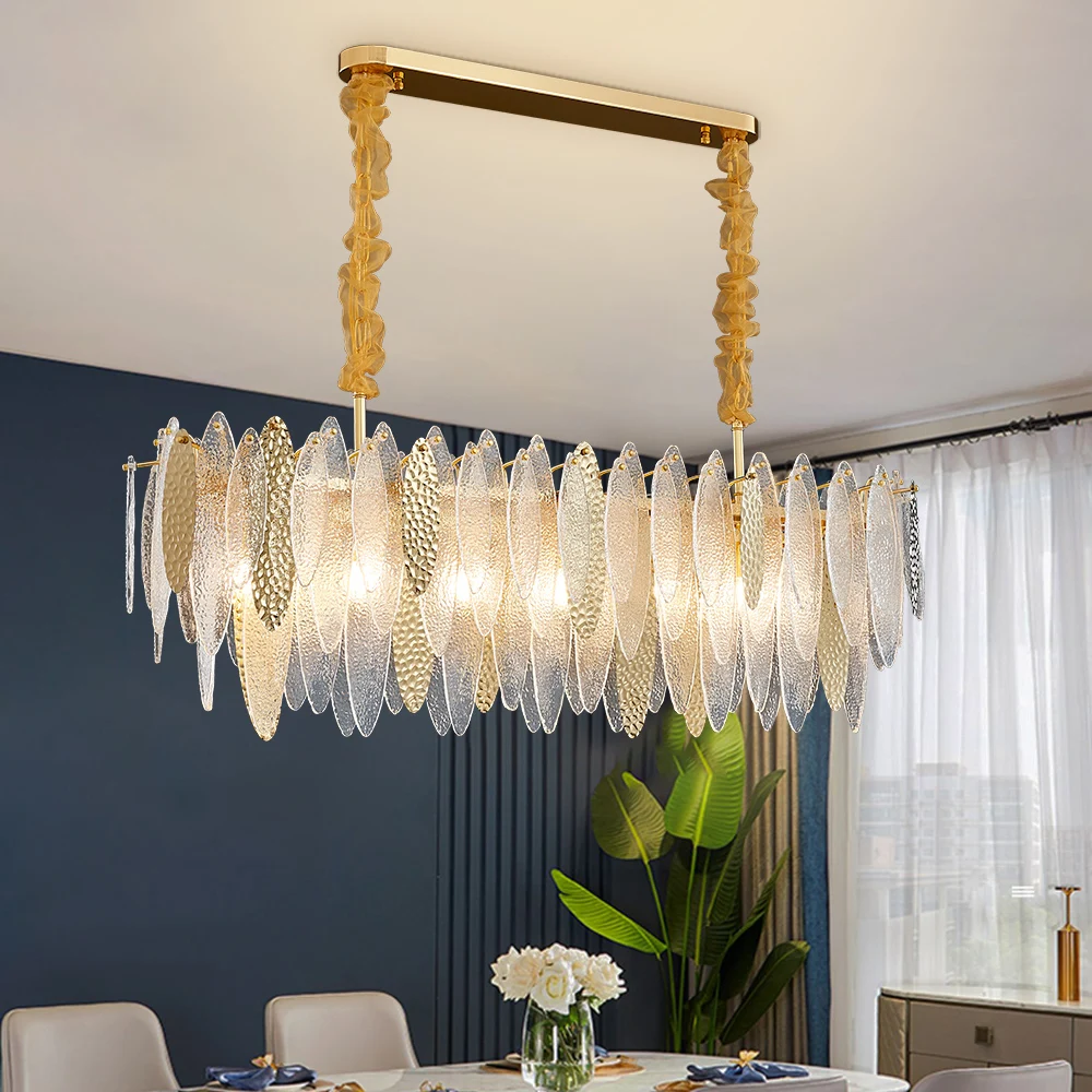 

Nordic Glass Chandelier For Dining Room Suspension Light Amber Design Rectangle Kitchen Island Home Decor Lustre Light Fixture