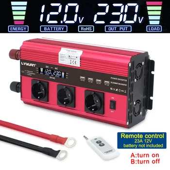 

12000W EU socket LCD Transformer adapter charger converter power inverter DC12V/24V to AC 230V with 4Fan 4usb wireless controlle