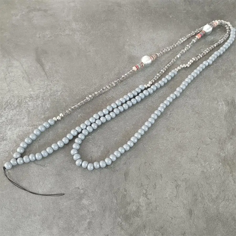 Кристалл Bling Key Lanyard ID значки держатели деревянный шарик мобильный шеи ремни создание цепи ожерелье ювелирные изделия - Окраска металла: grey