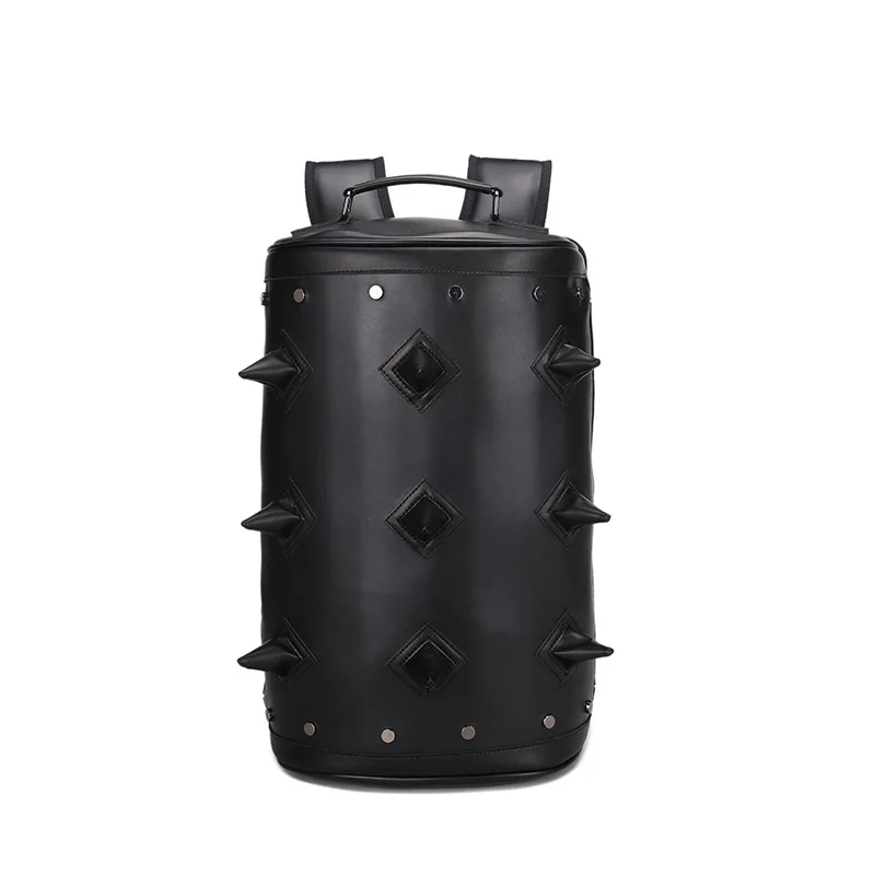 BLACK PU рюкзак мужской цилиндр модная дорожная сумка однотонная сумка для ноутбука - Цвет: BLACK