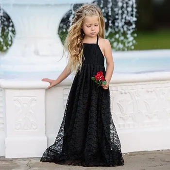 

kids Girls wedding dresses European American summer lace embroidery dress shoulder-straps long princess party clothes vestidos