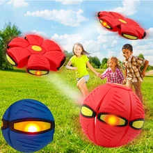 

Magic Flying UFO Flat Throw Disc Ball with LED Light Outdoor Sports Magic Ball Toy Deformation Stress Ball Kid Garden Beach Game