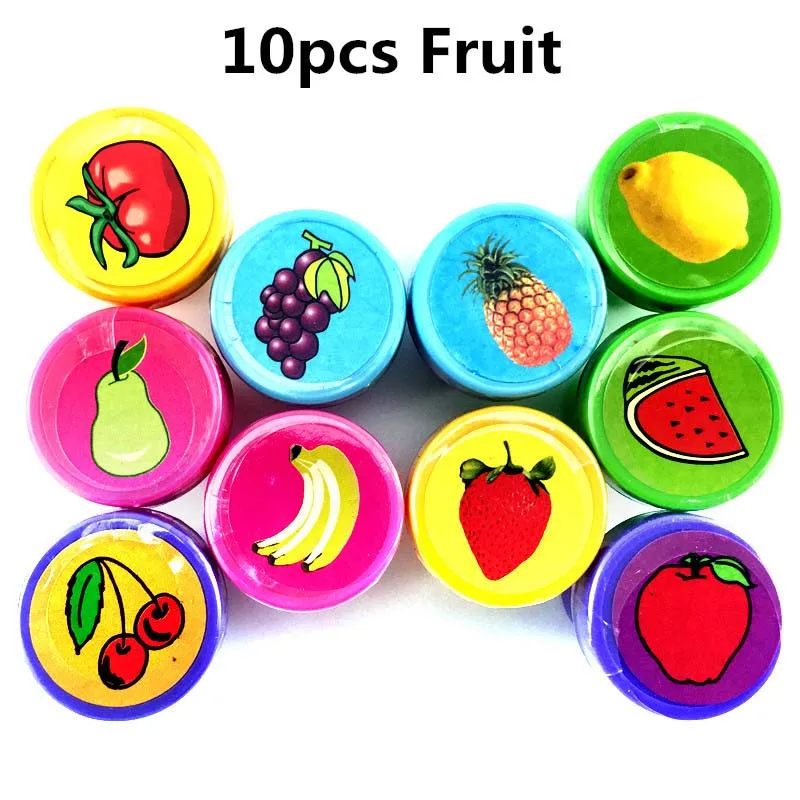 10Pcs Fruits 10 шт. Детские День рождения игрушки сумка для вещей наполнители для пиньяты Self-чернильные штампы детский праздничный костюм сувениры событие, писчая бумага печать подарки - Цвет: 10Pcs Fruits