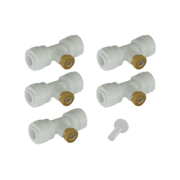 

White 5Pcs Thread Misting Nozzle Tees 1/4 Inch Slip-Lok Nozzle with 1Pcs Plug for Patio Misting Cooling System Outdoor