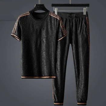 

Summer new men's round neck short-sleeved trousers sports and leisure suit short-sleeved trousers running two-piece suit