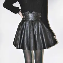 Новые весенние Осенние сексуальные юбки из искусственной кожи женские плиссированные юбки с заклепками офисные юбки трапециевидной формы с высокой талией размера плюс yy229