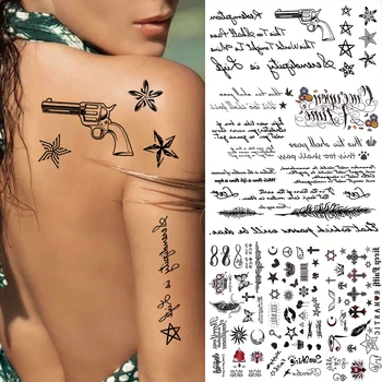 

Black Small Star Temporary Tattoos For Children Kid Face Quotes Tattoo Women Adults Fake Feather Tattoo Sticker Infinity Tatoo