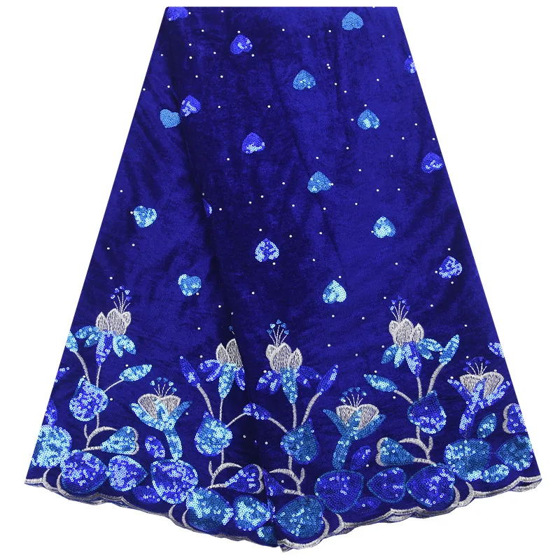 High Quality Blue Velvet Vloth African Fabric Colorful French Lace Fabric Flowers Nigeria Fabric For Women Party 2014A