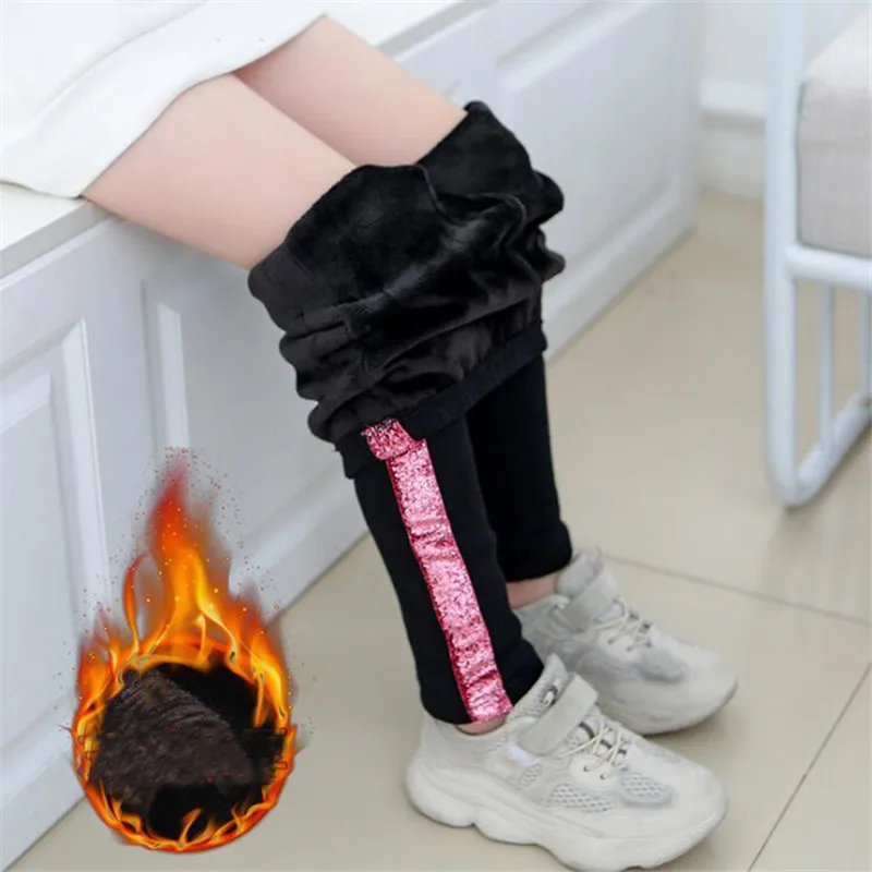Children Warm Pants Winter Girl Legging Casual Sport Plus Velvet Thick Autumn Kids Trouser For 4 5 6 7 8 9 10 11 12 Years