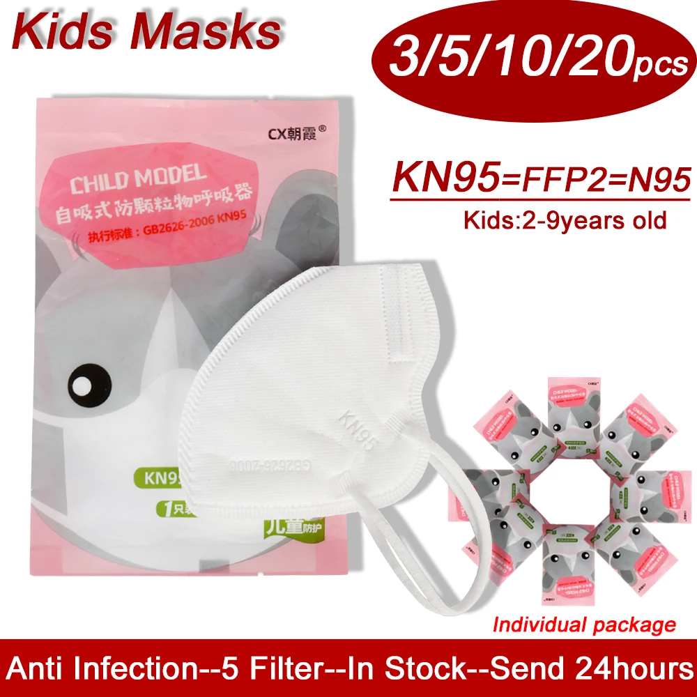 

3/5/10/20 pcs Kids Mask N95 Dustproof Anti-fog Breathable Face Masks N95 Mask Reusable 95% Baby Filtration Feature