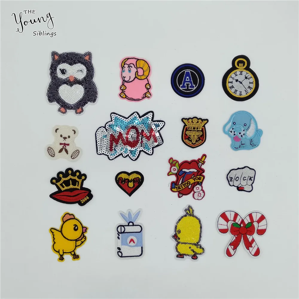 

Exquisite Owl Letter Patch Cartoon Sequins Iron on patches Kids DIY Stripe Embroidery Sewing stickers For Clothing Accessories