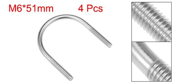 M6x51mm-4pcs Uxcell 2-10 шт. M6 304 Нержавеющая сталь U-болтовое крепление для ноутбука 14/16/18/22/27/33/38 мм/42/48/51/60/76/89 мм трубы допустимое отклонение диаметра гайка комплекты болтов - Цвет: M6x51mm-4pcs