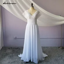 Lakshmigown сексуальное шифоновое пляжное свадебное платье с v-образным вырезом кружевное свадебное платье со шлейфом размера плюс