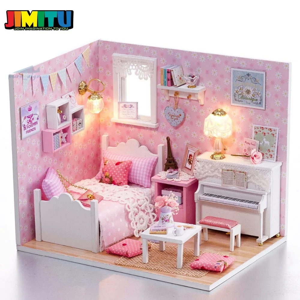 JIMITU DIY Кукольный дом Миниатюрный пылезащитный чехол 3D деревянные кукольные домики миниатюрный кукольный домик мебель набор игрушки для детей Рождество