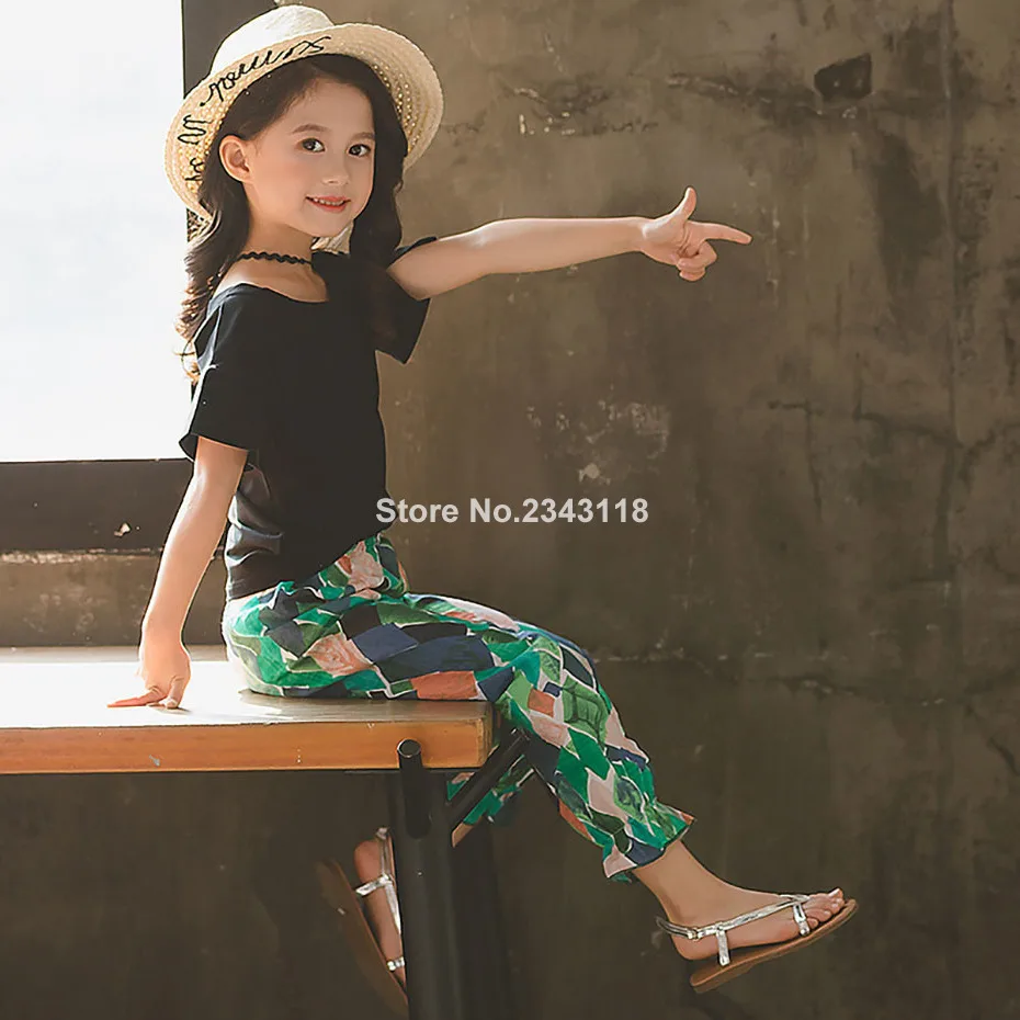 

2019 Girls Clothes Set Summer Set Girls Holiday Kids Clothes Set 6 8 12 Years Printed Children's Clothing For Teen Girl Spring