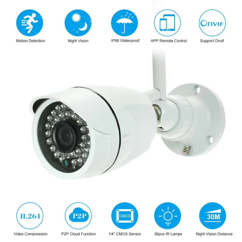 1080P AHD Беспроводная wifi Водонепроницаемая цилиндрическая ip-камера с поддержкой P2P