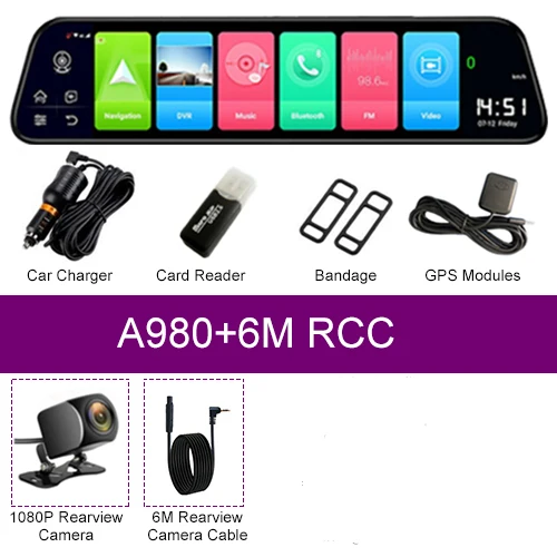A980 6M RCC Android 8,1, gps, Автомобильное зеркало заднего вида, видеорегистратор, авто рекордер, 4G, Автомобильный видеорегистратор, зеркало заднего вида с камерой, видеорегистратор FHD - Название цвета: A980 6M RCC