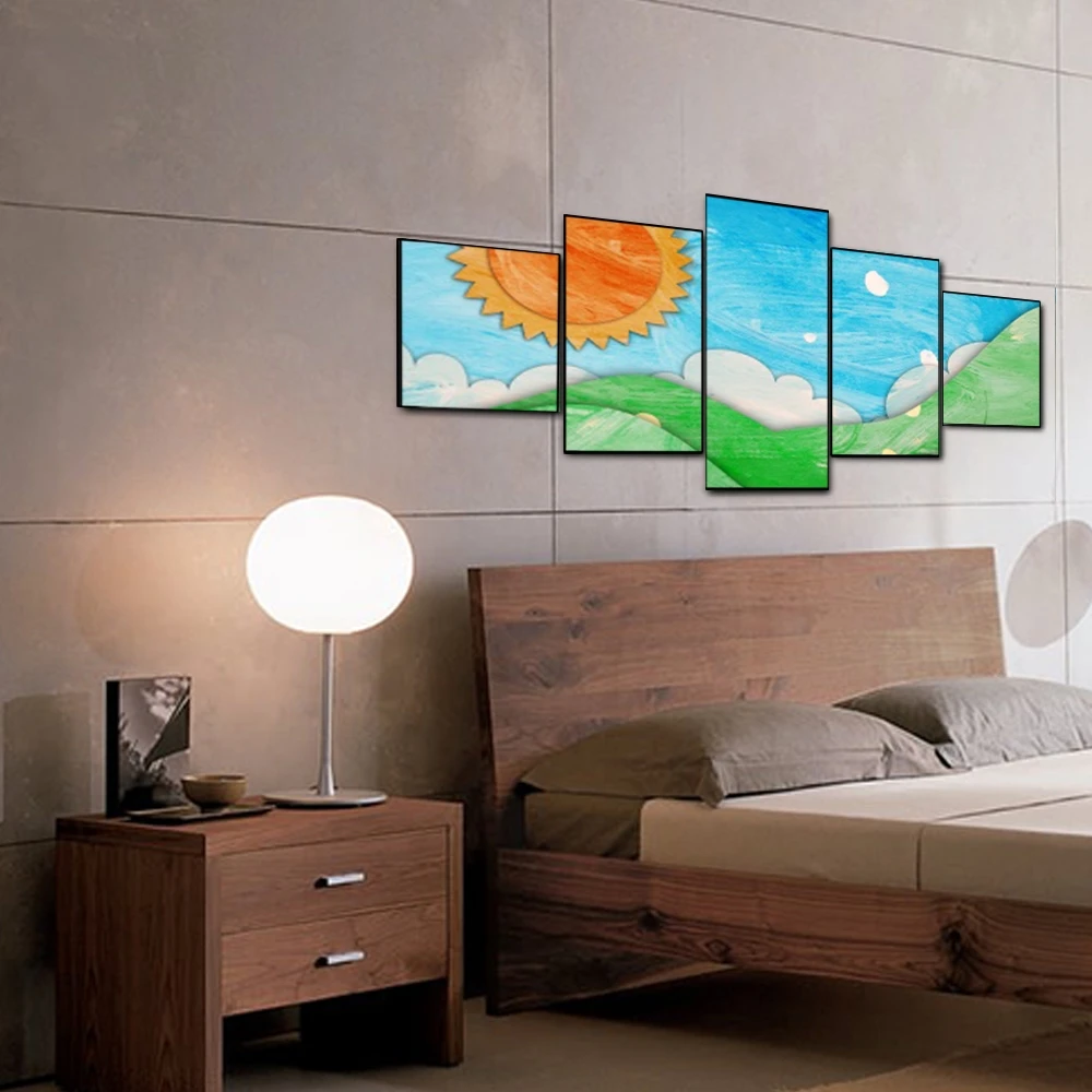 Canvas Art Oil Painting Blue sky & sun Rolling grass Cartoon Art Poster Picture Wall Decor Home Decoration For Kids Bedroom Canvas Art Oil Painting Blue sky & sun Rolling grass Cartoon Art Poster Picture Wall Decor Home Decoration For Kids Bedroom