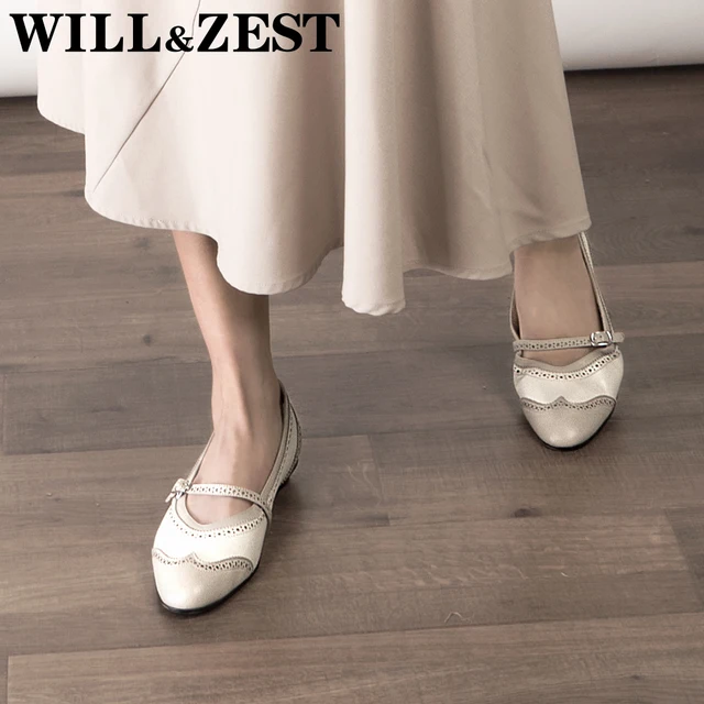 WILL&ZEST Slip on Nursing Mary Jane Shoes for Women Flat Female Leather Vintage Oxford White Womens Loafers Comfort Ballet Flats 3