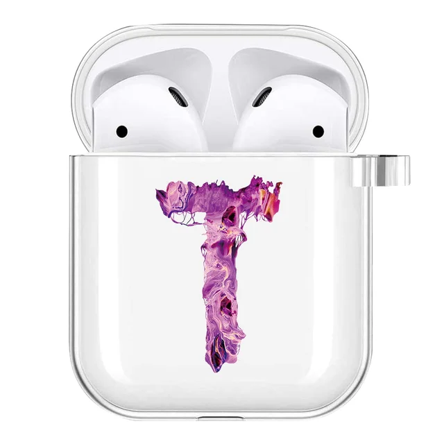 Silicone Cover Case for Apple AirPods 1st / 2nd Generation Anti-fall Scratch Resistant Sticker Bluetooth Case Cover painting letter T