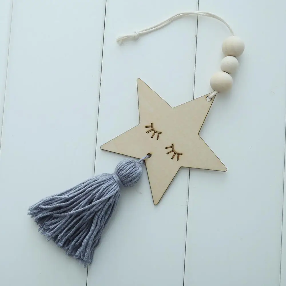 Скандинавский стиль в форме симпатичной звезды деревянные бусины с кисточкой детская комната настенные декорации орнамент для фотографии - Цвет: gary - star