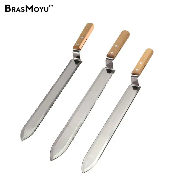 Mézvágó Kés Fa Fogantyúval Rozsdamentes Acél Penge Mézkivonó Berendezés Lapos Száj Egyetlen És Dupla Fog Széle