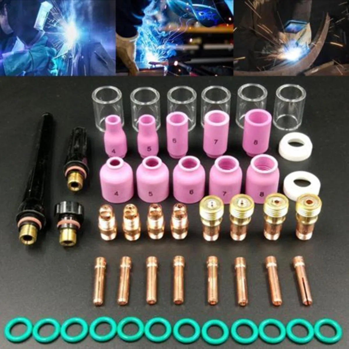 Online Linterna de soldadura lente de Gas gordito 49 Uds. Para WP 17 18 26 TIG #10 Kit de copa de vidrio Pyrex accesorios de soldadura prácticos duraderos de fácil uso